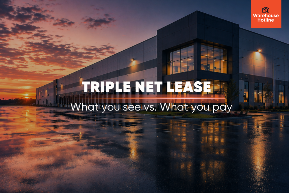 Triple net lease explained diagram showing base rent, property taxes, insurance, and CAM in warehouse leasing strategy